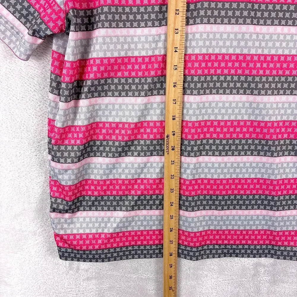 Etonic Polo Shirt Mens L Pink Gray Striped Geometric Performance Golf Preppy